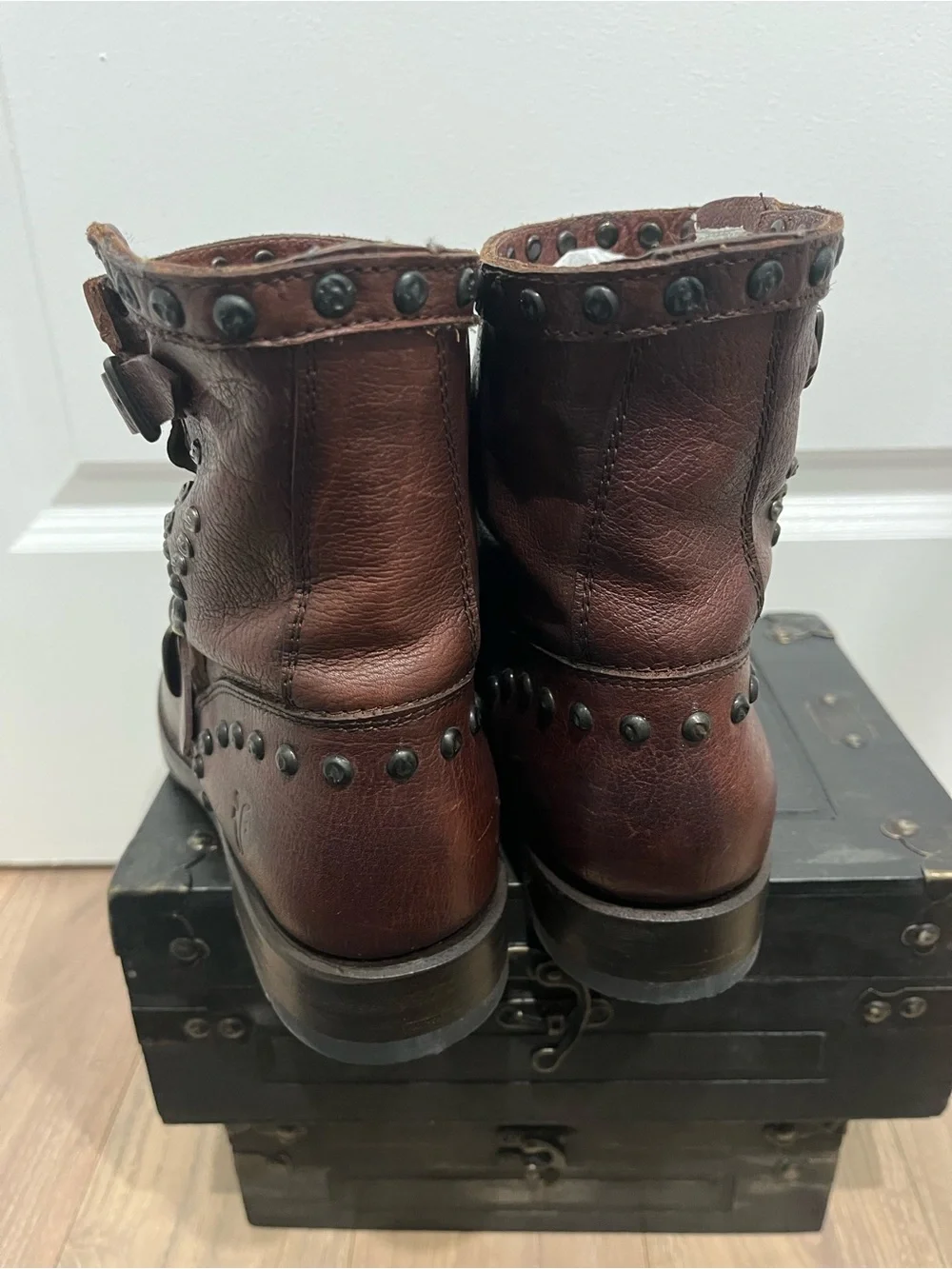 Frye Brown Leather Studded Ankle Boot
